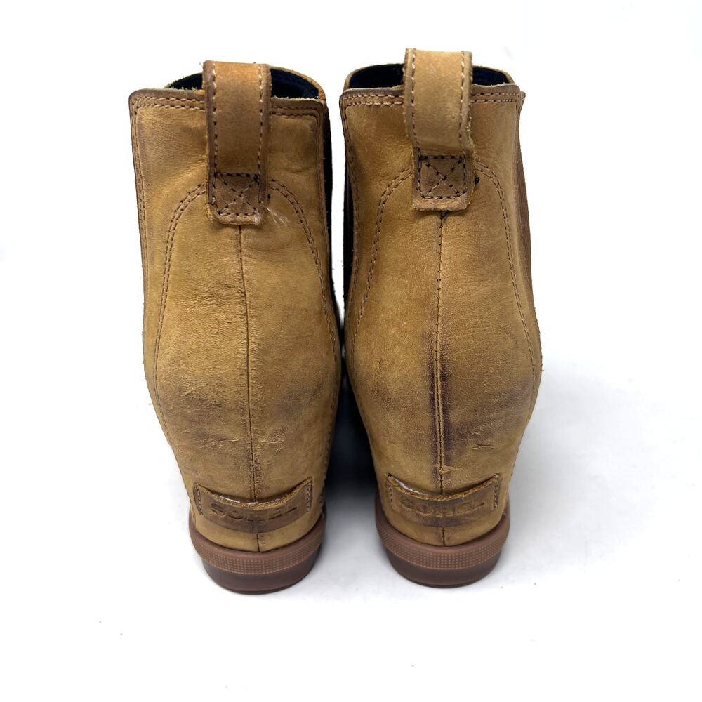 Sorel Joan of Arctic Wedge II Womens 9 Chelsea Boot Tan Leather Hidden Heel - Picture 4 of 9